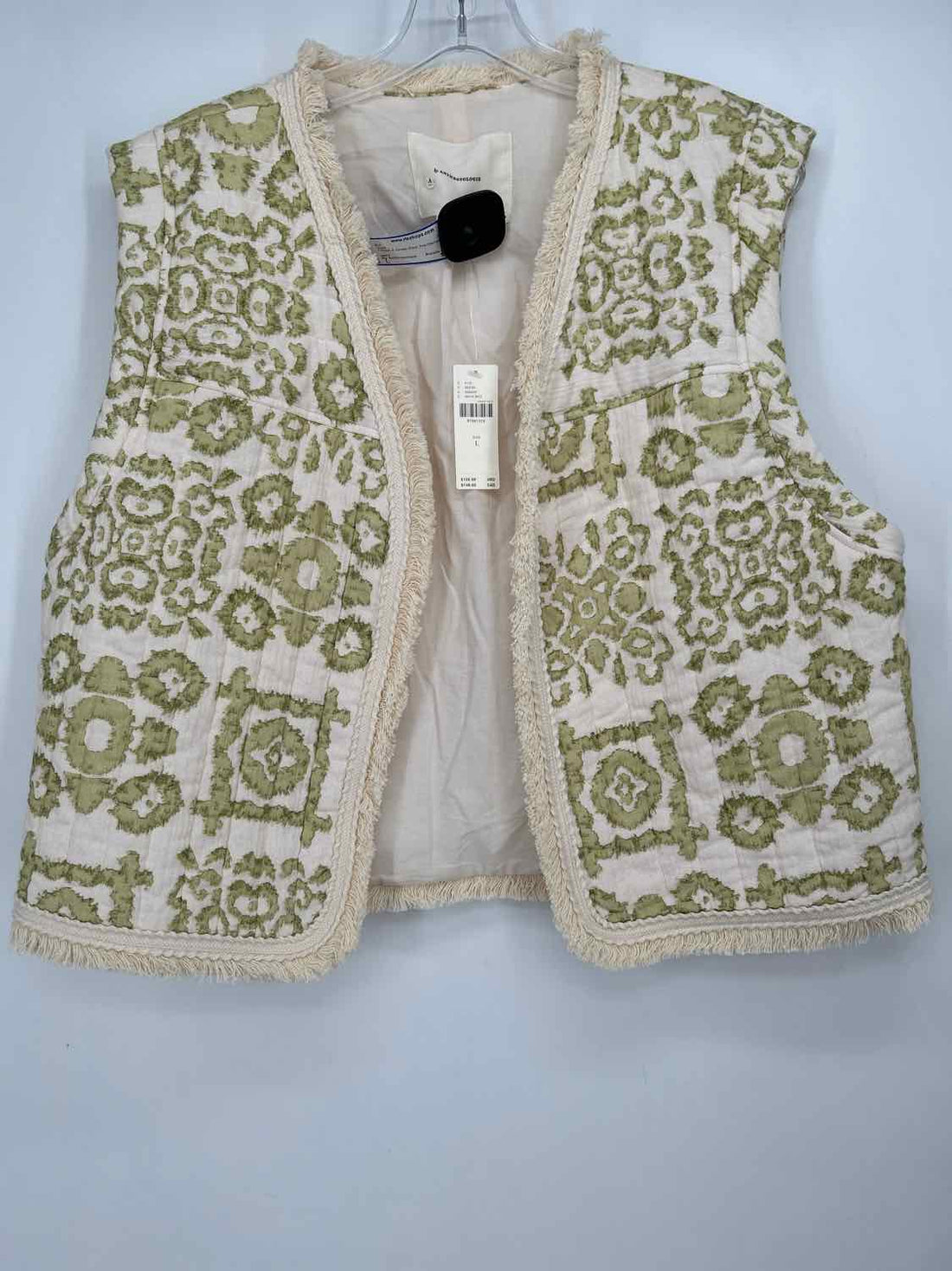 By Anthropologie Size L Cream & Green Print Vest