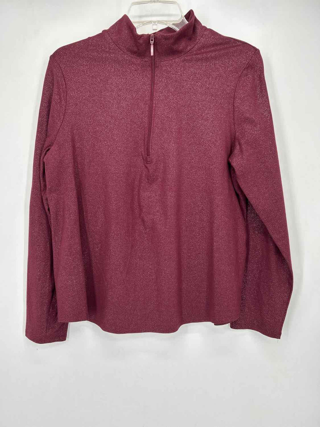 Chicos Size 1 Burgandy Shimmer Quarter Zip Long Sleeve