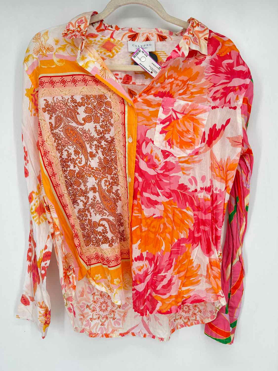 Calypso St Barth Size M White & Pink Print Long Sleeve