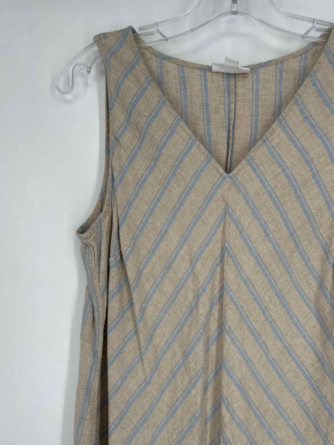 J Jill Size M Beige & Blue Striped Linen/Rayon Sleeveless Dress