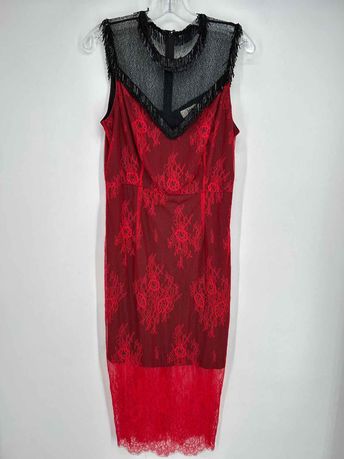 Diane Von Furstenberg Size 10 Red & Black Lace Dress