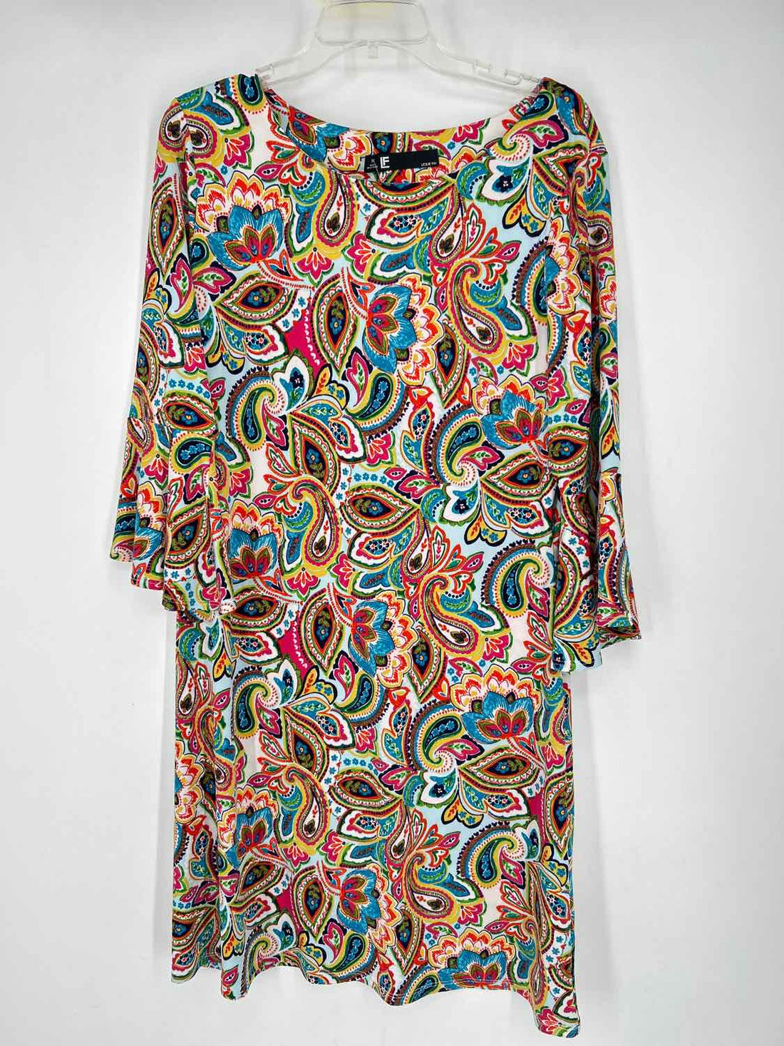Leslie Fay Size 14 Light Blue Paisley Long Sleeve Dress