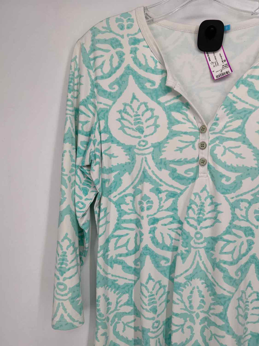 J McLaughlin Size M Aqua & White Print Dress