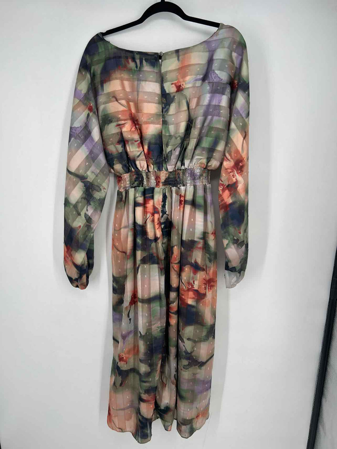 Socialite Size L Green & Navy Print Long Sleeve Maxi