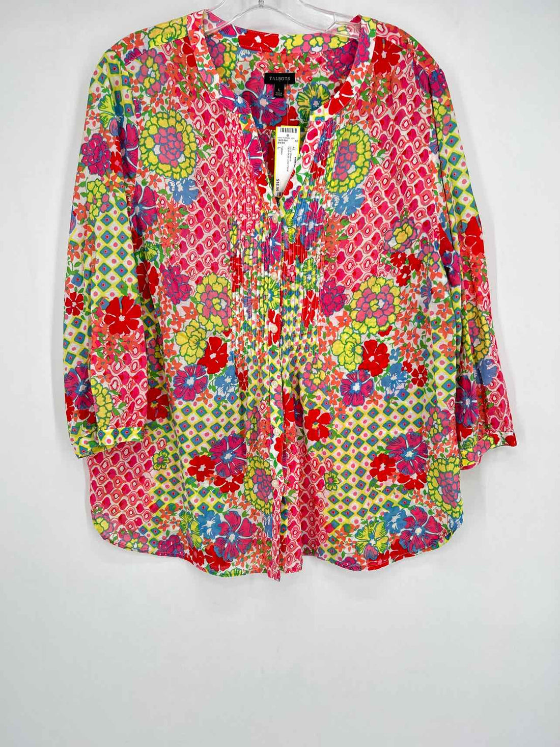 Talbots Size L White Multi Color Floral Long Sleeve