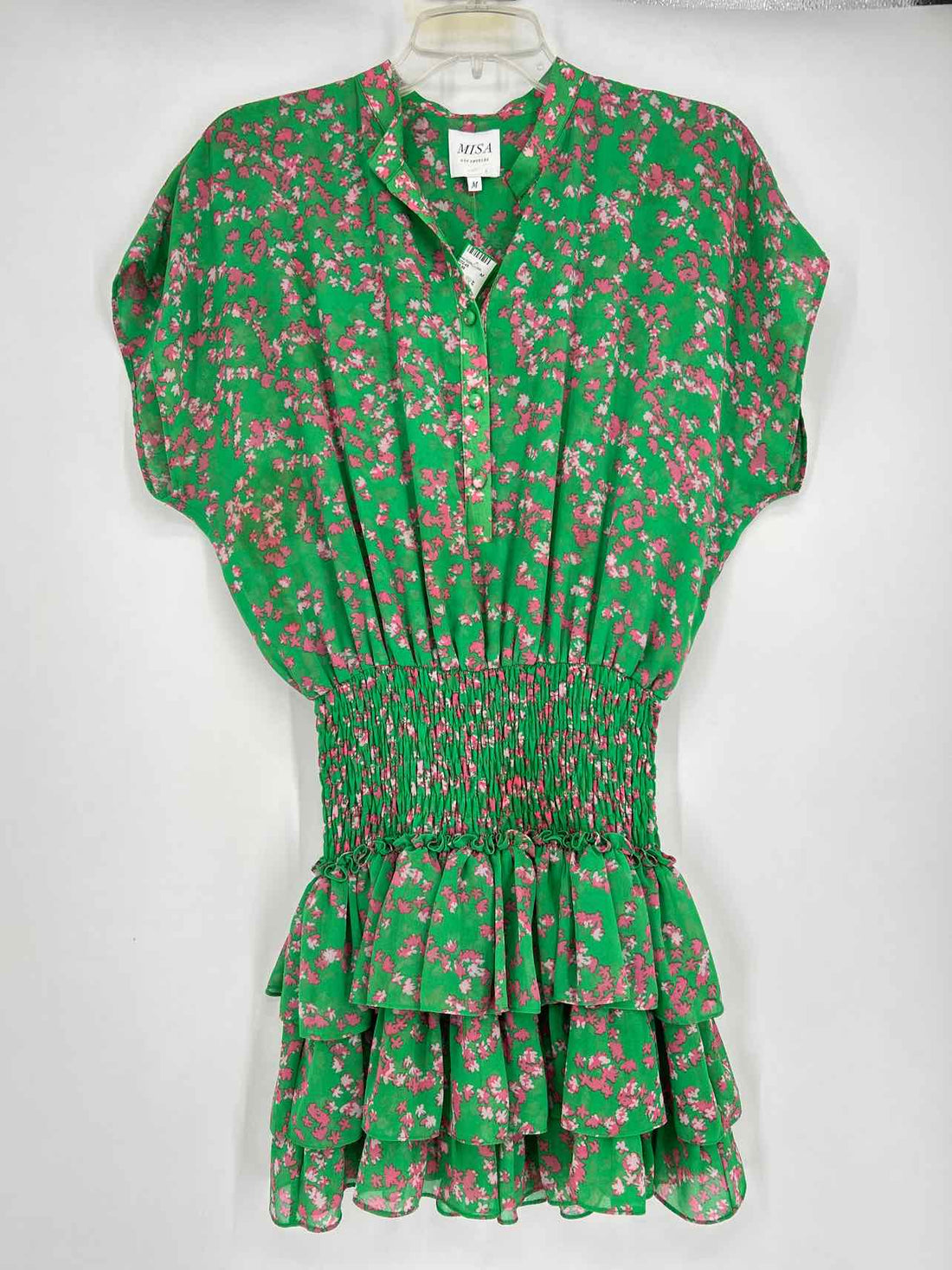 Misa Size M Green & Pink Floral Short Sleeve Dress