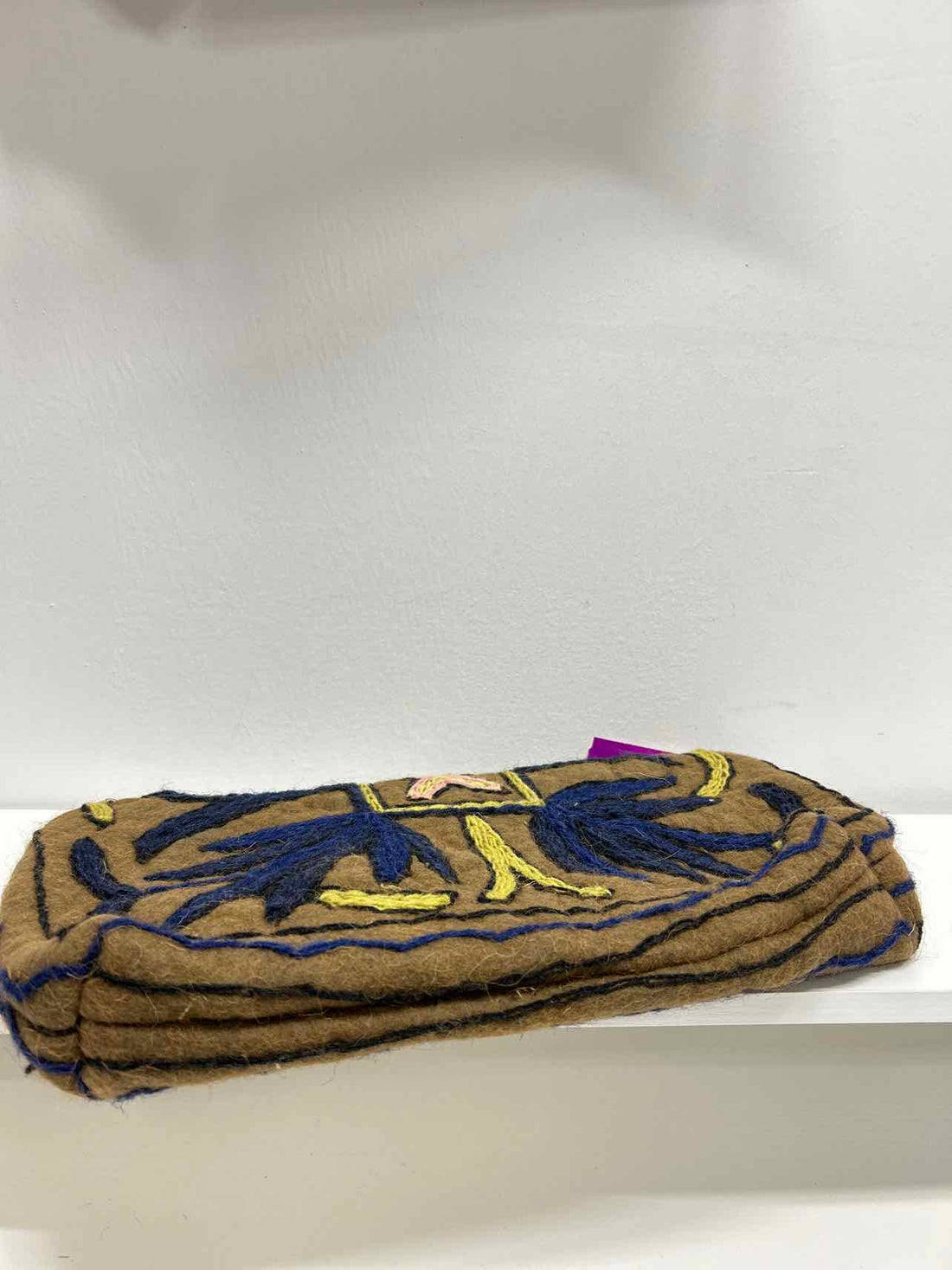Brown & Blue Wool Threaded Clutch