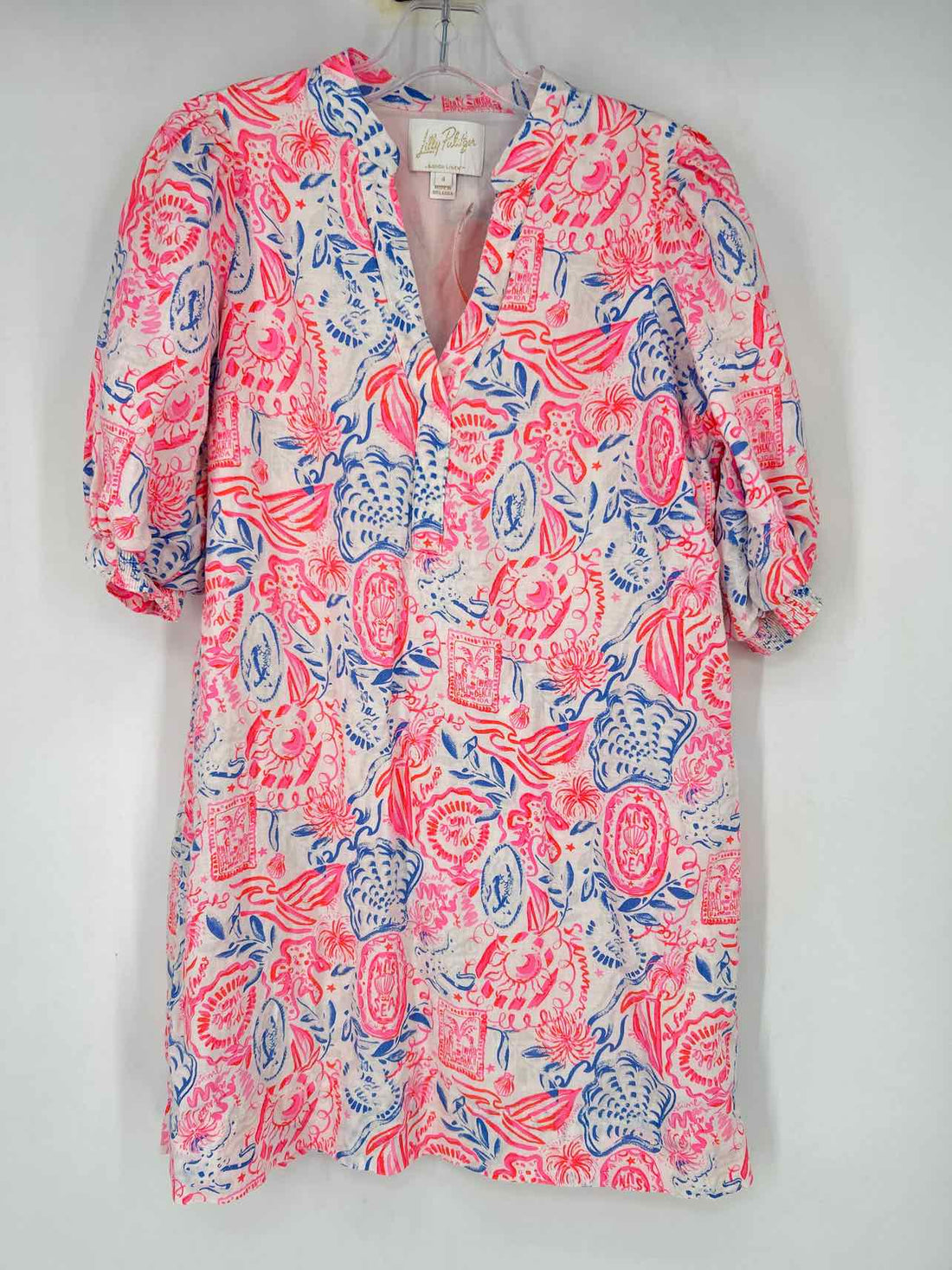 Lilly Pulitzer 4 White Print Linen Short Sleeve Lilly Pulitzer Dress
