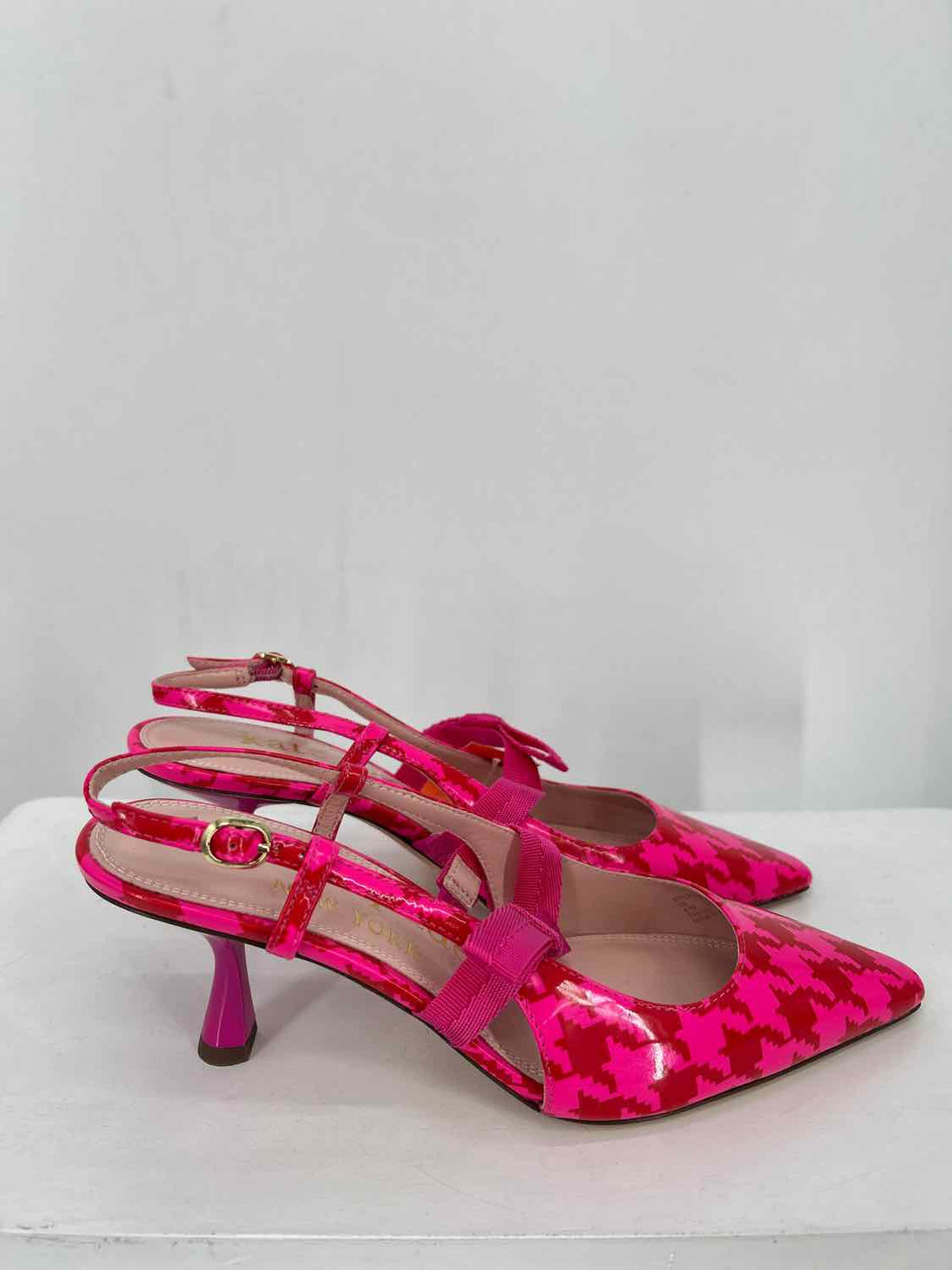 Kate Spade Women Size 6.5 Pink & Red Houndstooth Like New Heels
