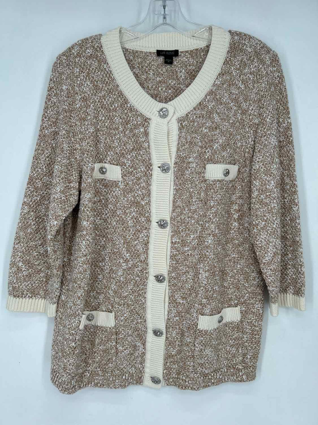 J Jill Size M White & Tan Marled Cardigan