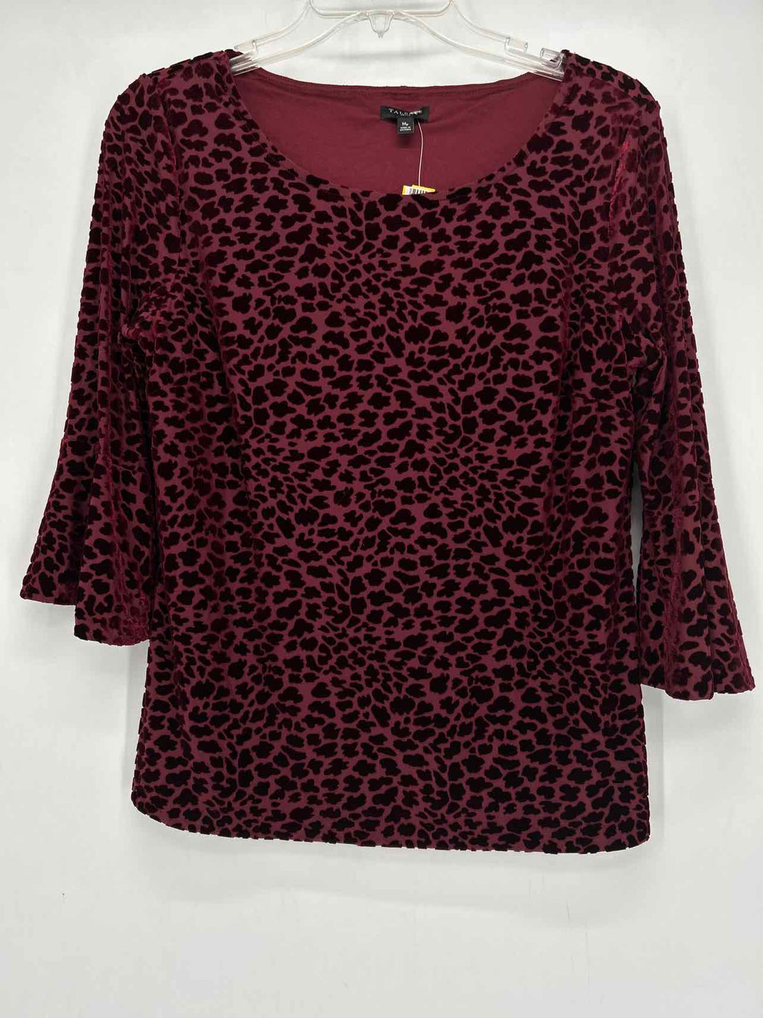 Talbots Size MP Maroon Velvet Print Long Sleeve