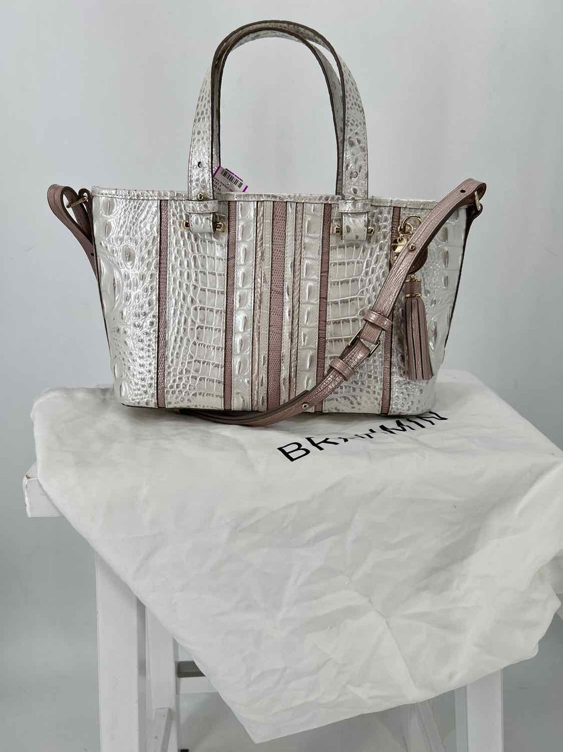 Brahmin Pearl & Pink Croc Embossed Tote