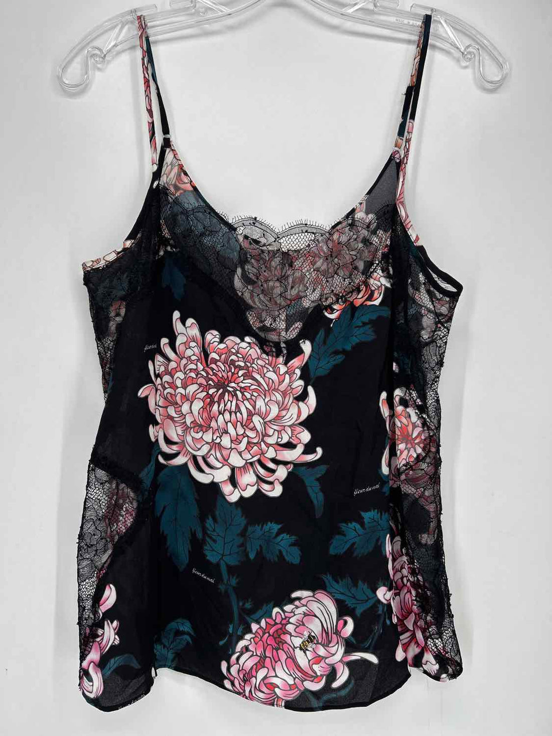 Fleur Du Mal Size L Black Floral Silk Tank Top