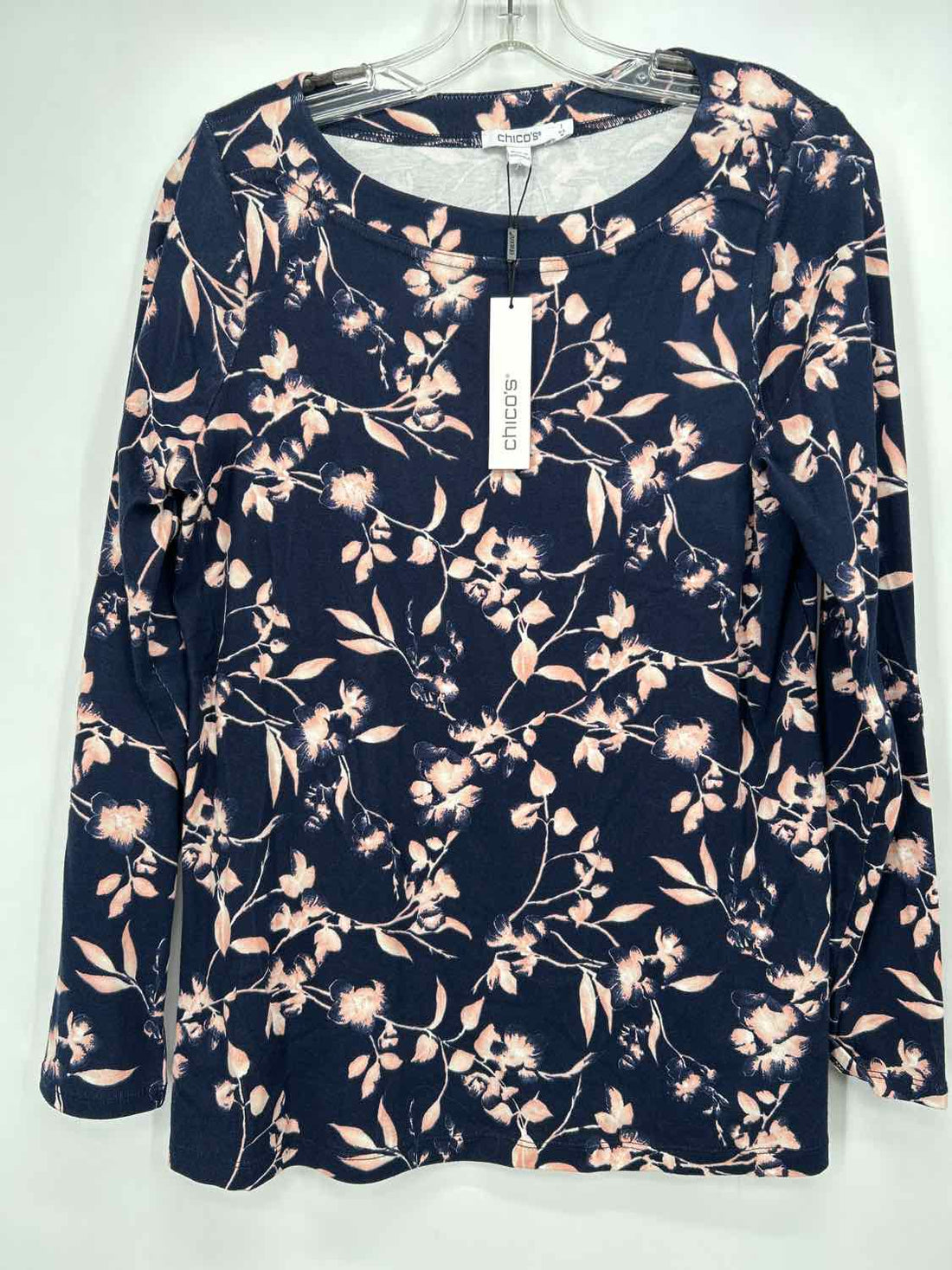 Chicos Size 1(M) Navy & Pink Floral NWT Long Sleeve