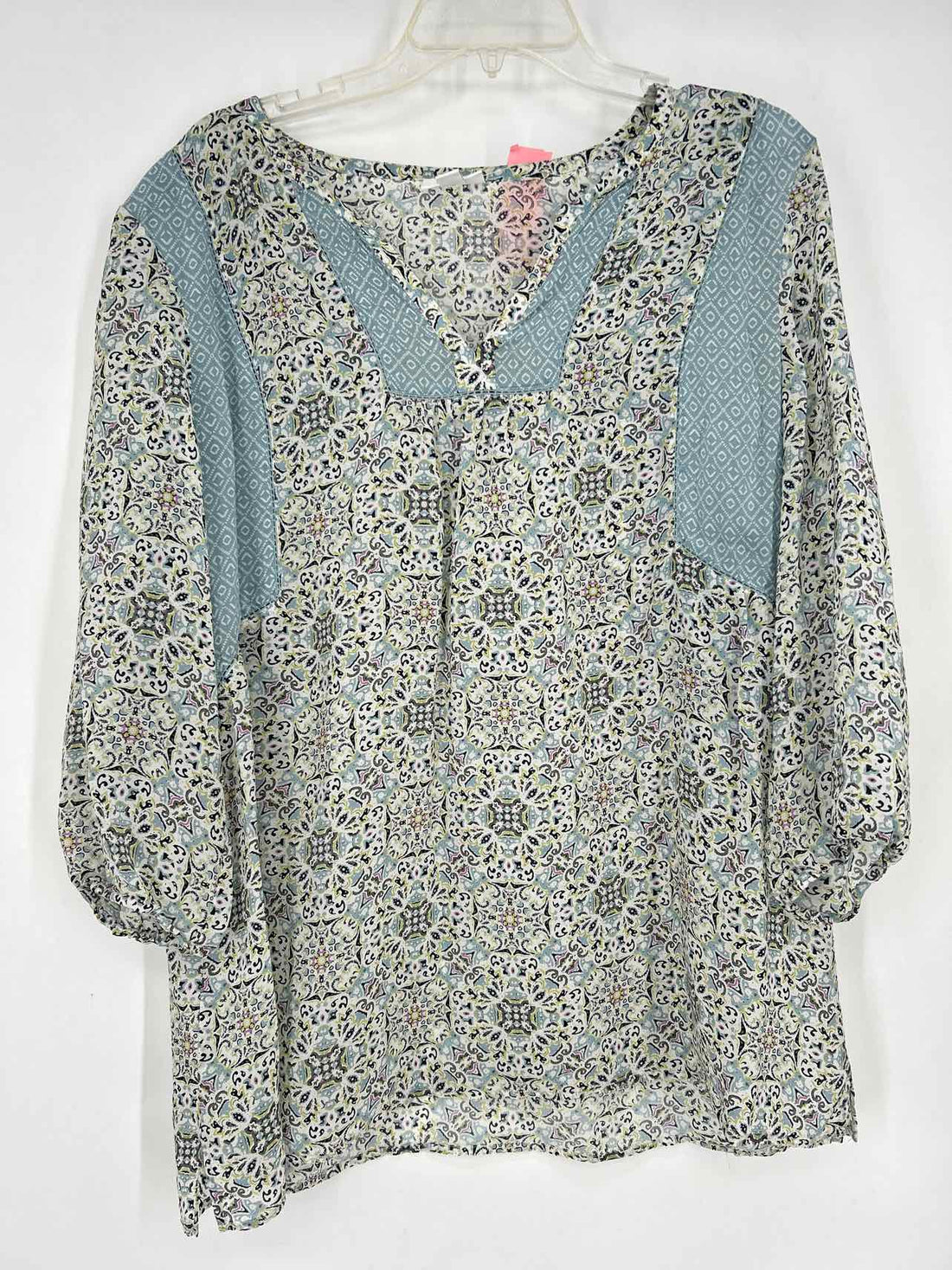 J Jill Size L White & Light Blue Print Long Sleeve