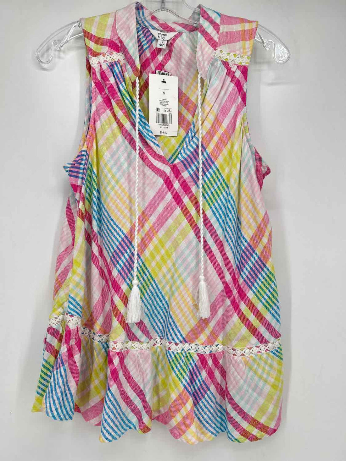 Crown & Ivy Size S Pastel Plaid NWT Sleeveless