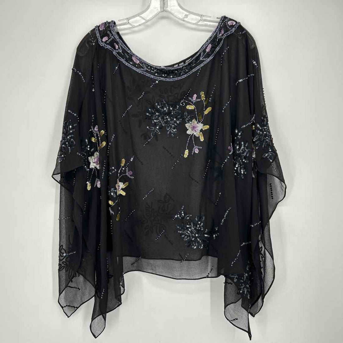 Scala Size One Size Black Beaded Poncho