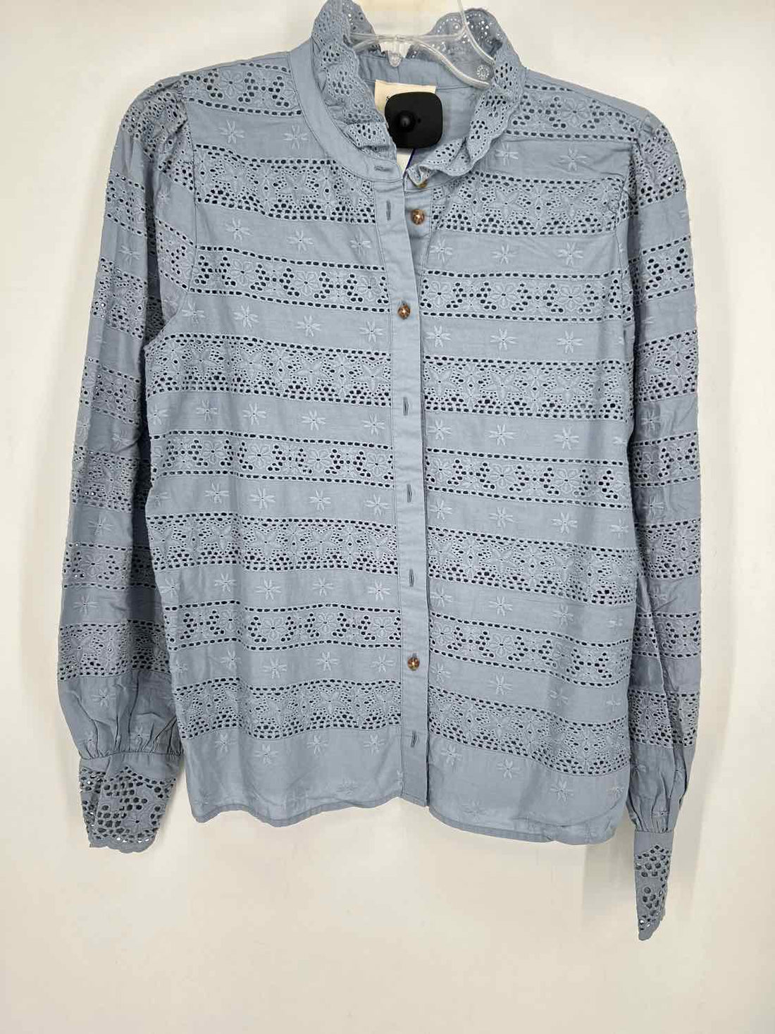Sezane Size 40(M) Light Blue Eyelet Long Sleeve