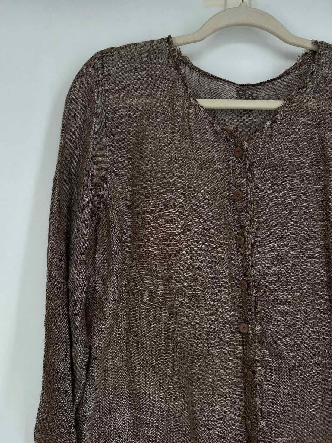 Eileen Fisher Size M Brown & White Linen Long Sleeve