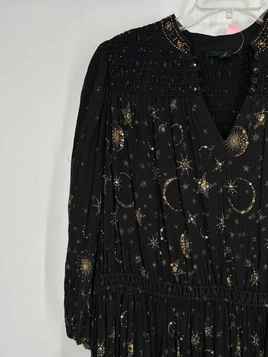 All Saints Size 0 Black Print Beaded Dress