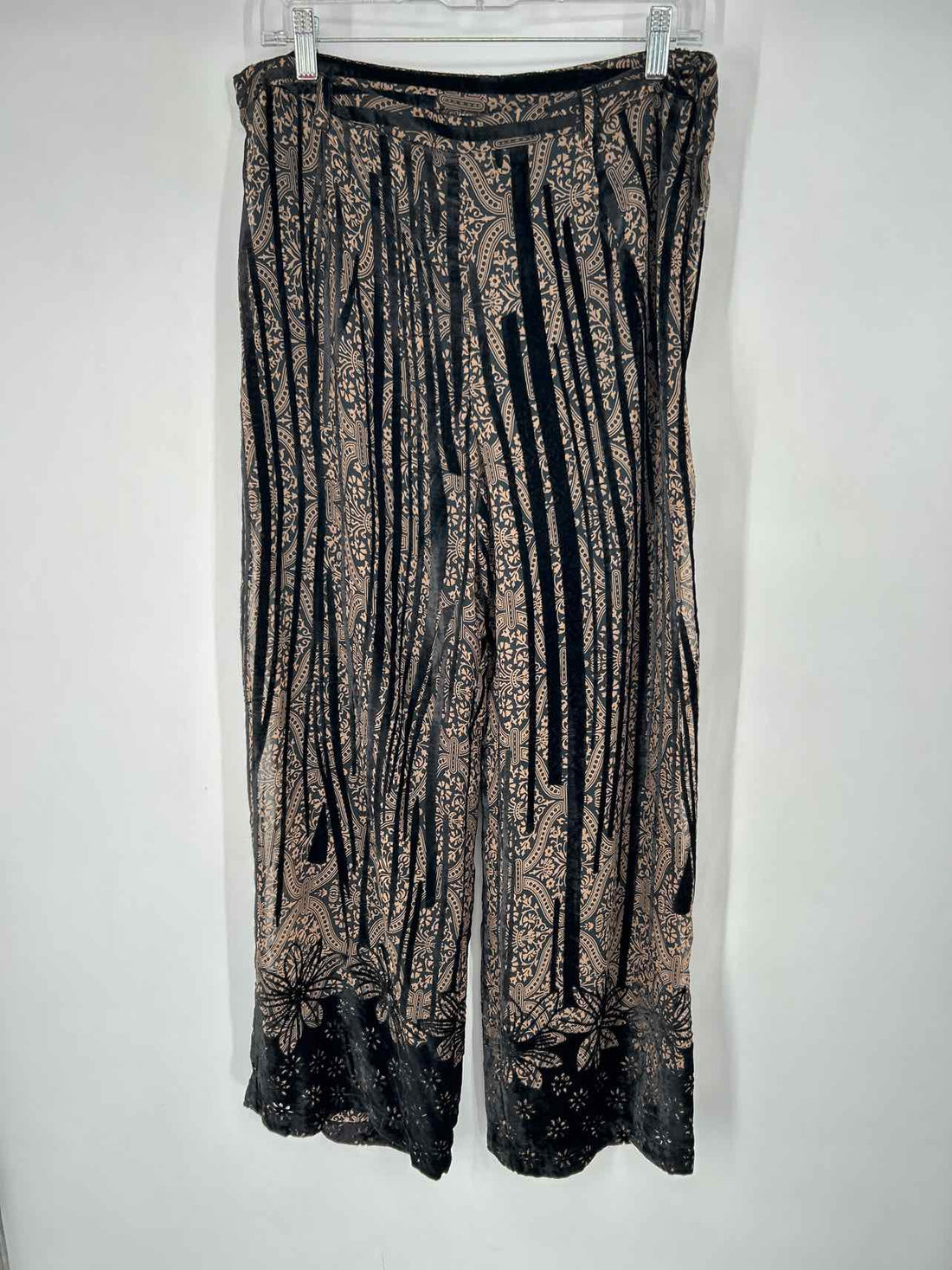 Soft Surroundings Size M Black & Brown Print Velvet Burn Out Pants
