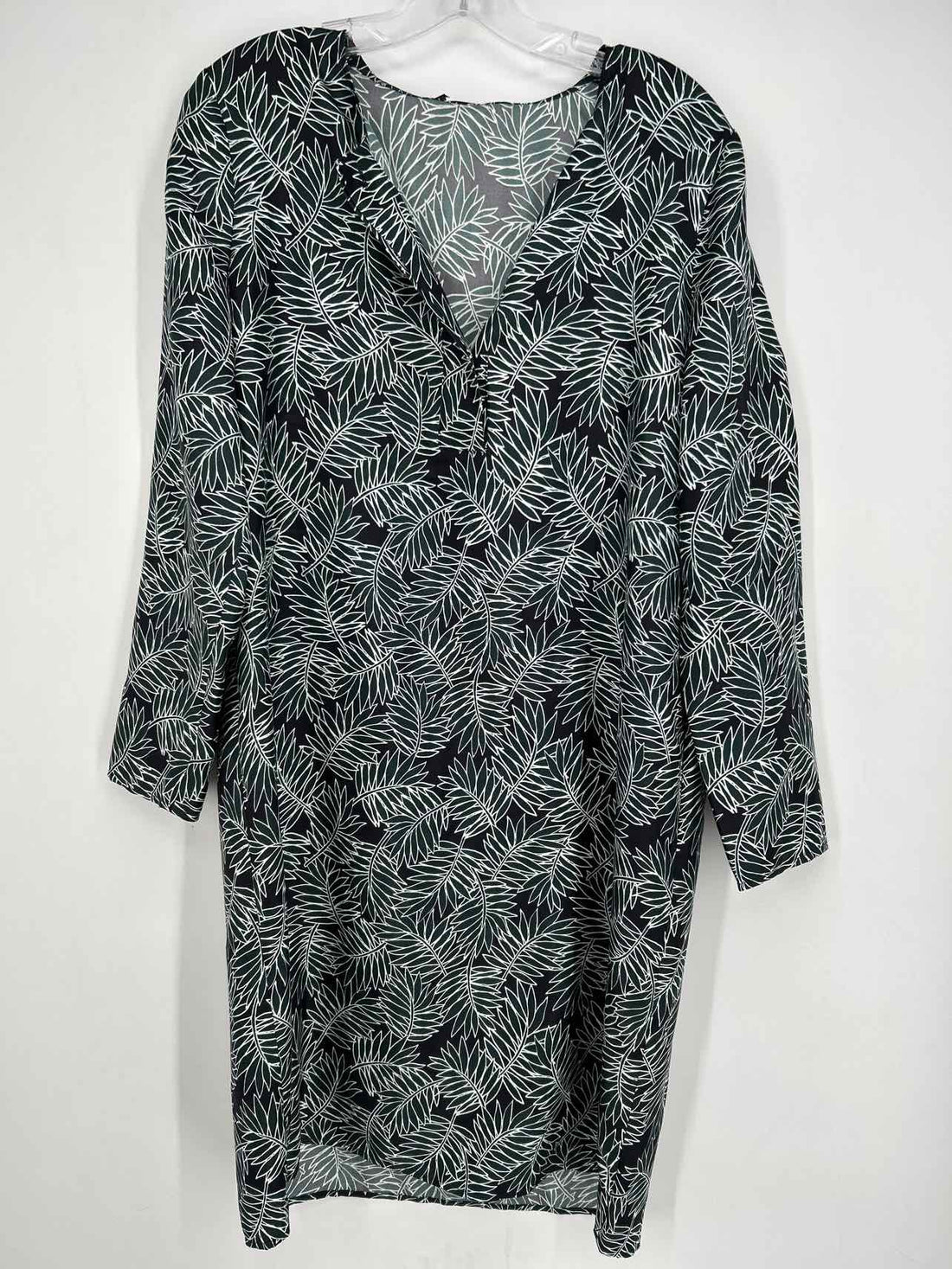 St John Size M Black & Green Print Silk LS Dress