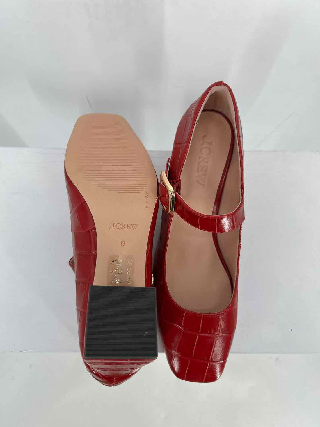 J Crew Women Size 9 Red Croc Embossed Block Heels