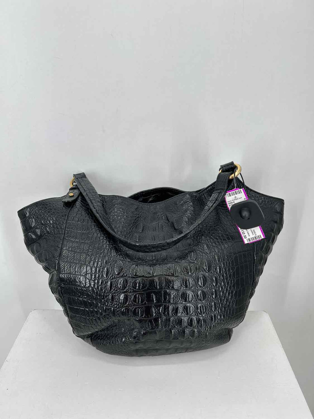 Brahmin Black Croc Embossed Leather Pre Owned Tote