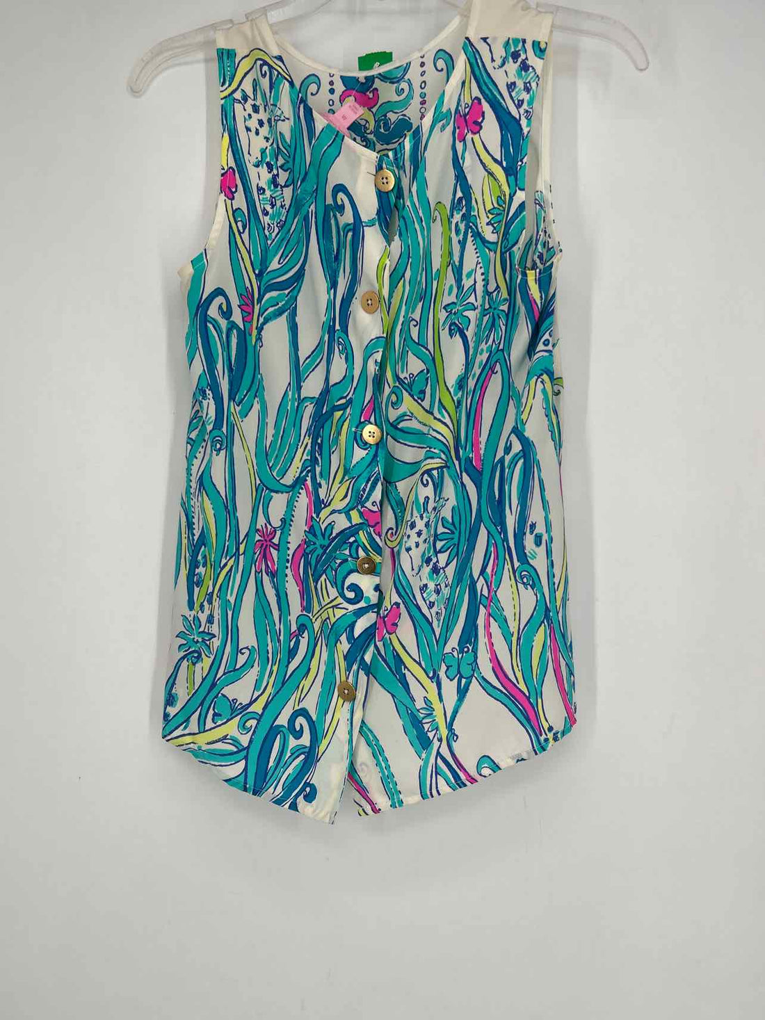Lilly Pulitzer M White & Blue Print Silk Sleeveless Lilly Pulitzer Top