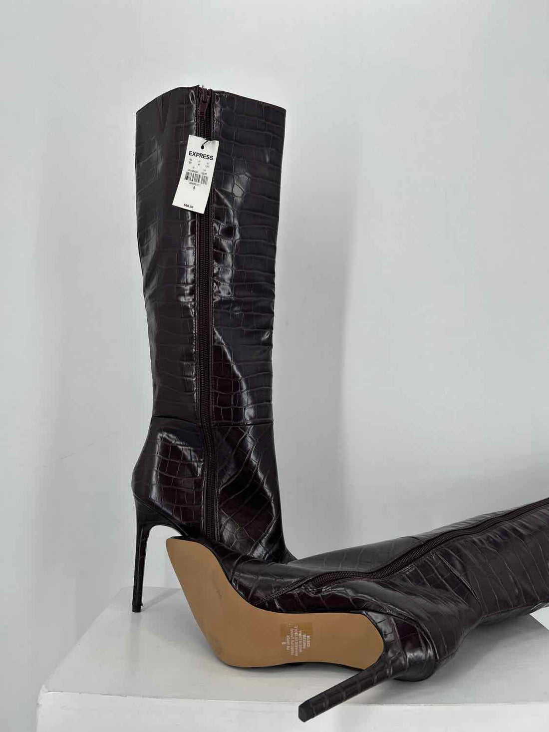 Express Women Size 9 Dark Purple Croc-Embossed Knee-High Boot