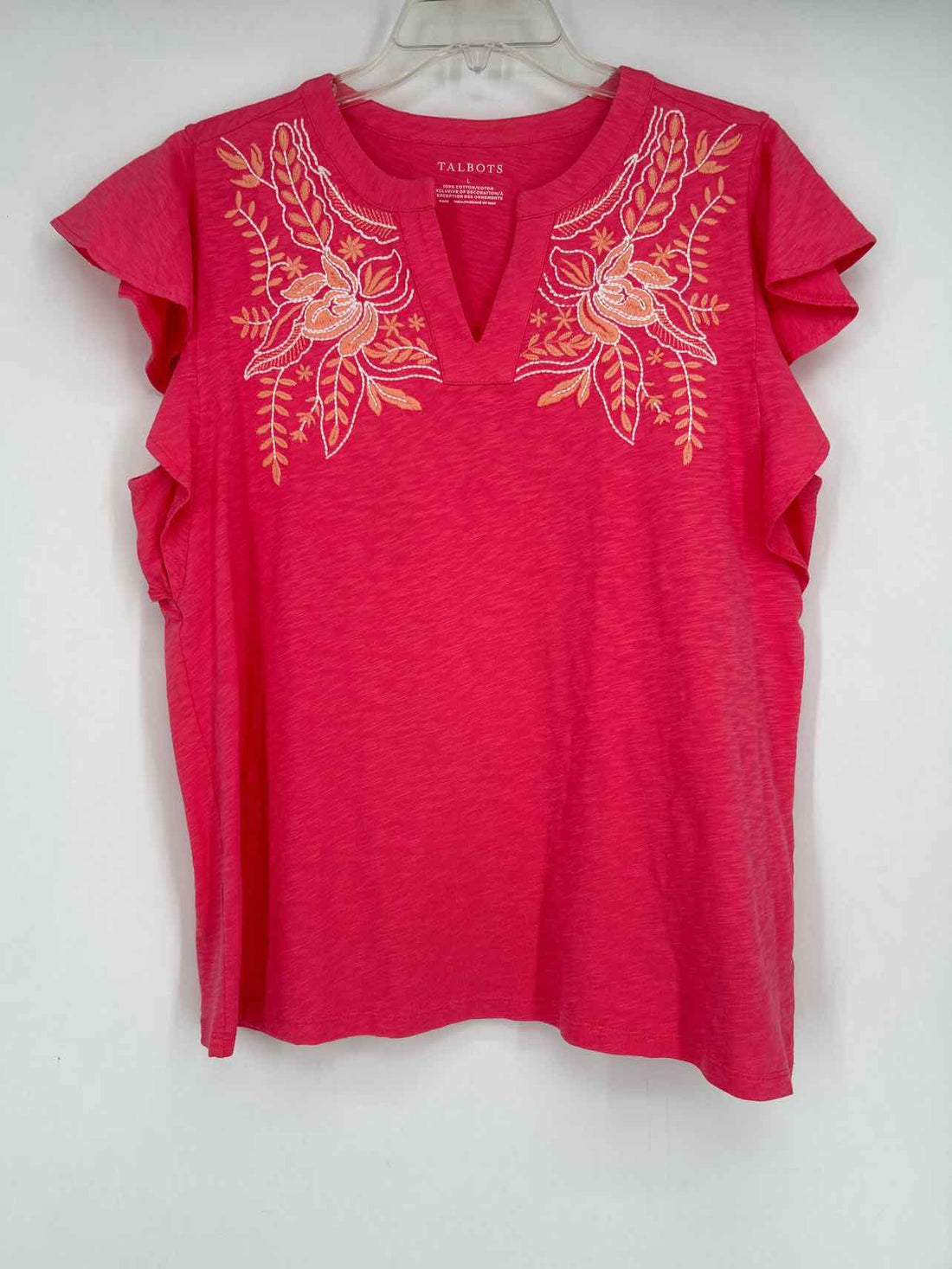 Talbots Size L Pink Embroidered Short Sleeve