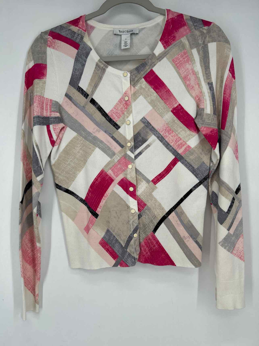 White House Black Market Size S White Beige & Pink Print Cardigan