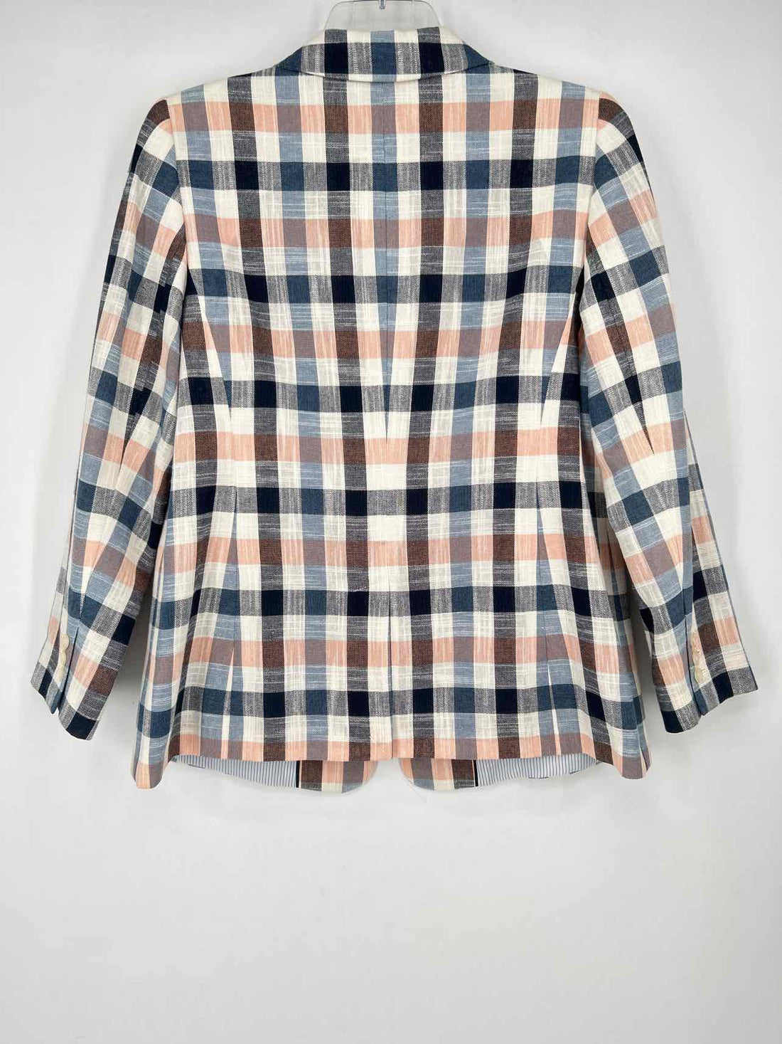 Talbots Size 14 White & Navy Plaid Cotton Blend Blazer