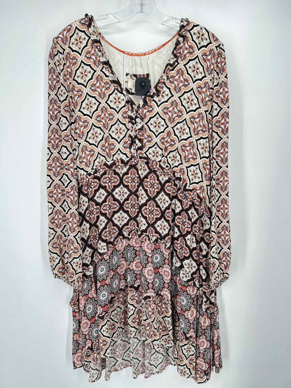 By Anthropologie Size XL Beige & Black Print Long Sleeve Dress