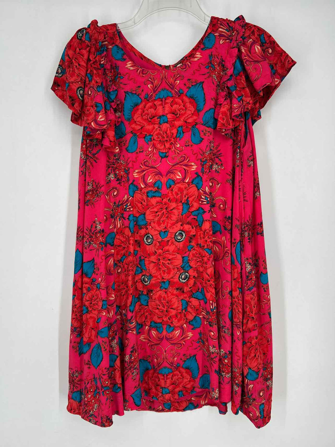 Free People Size XS Dark Pink & Red Floral Short Sleeve Dress