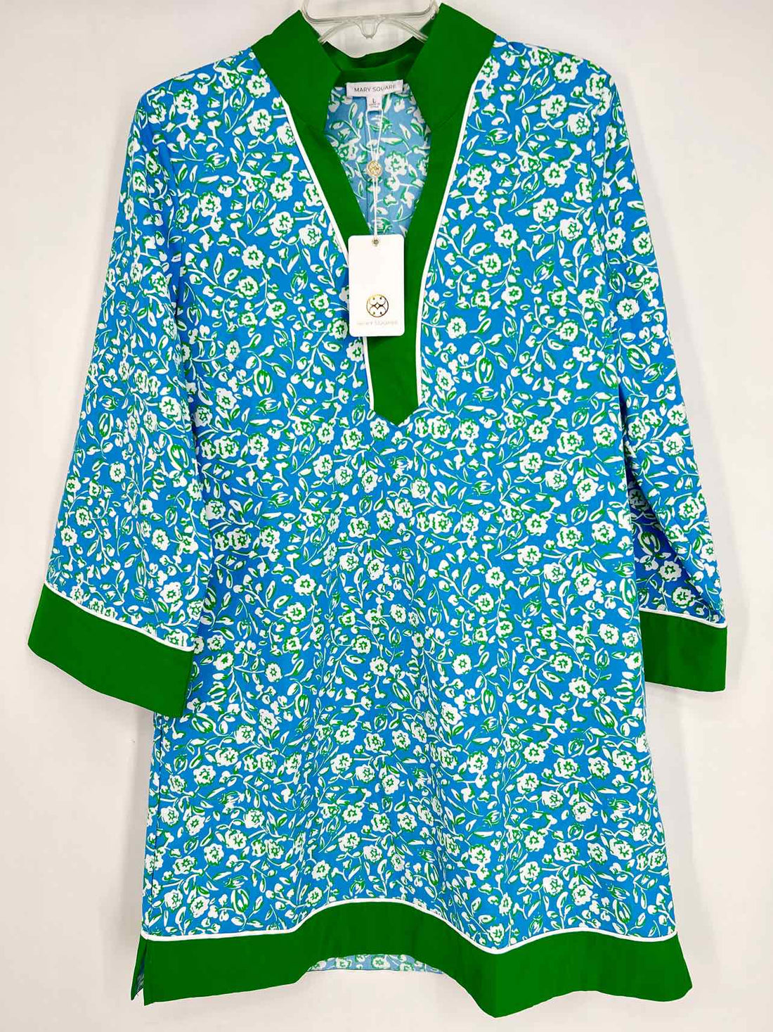 Mary Square Size L Blue & Green Floral NWT Dress