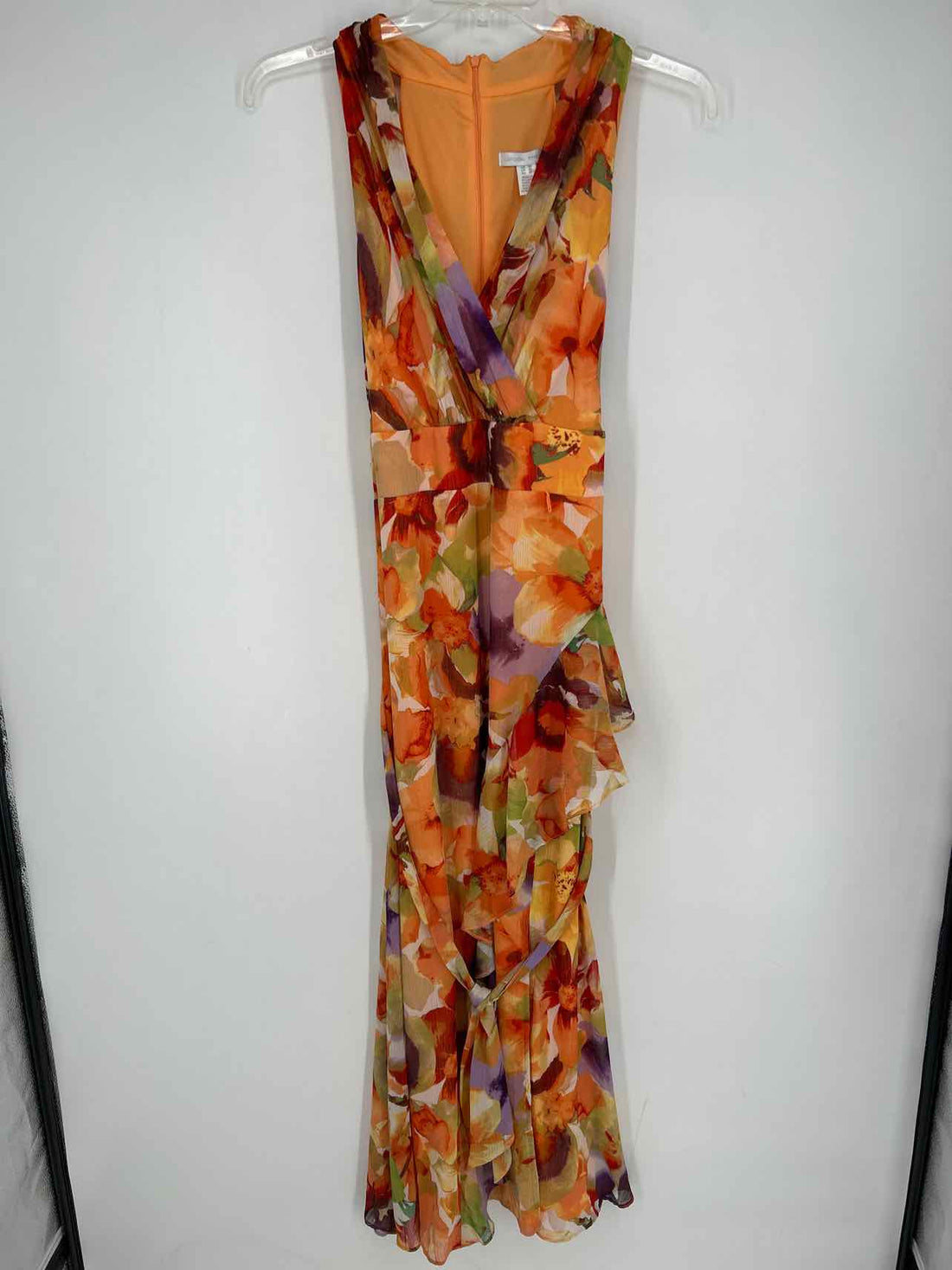 London Times Size 16 Orange Floral Sleeveless Dress