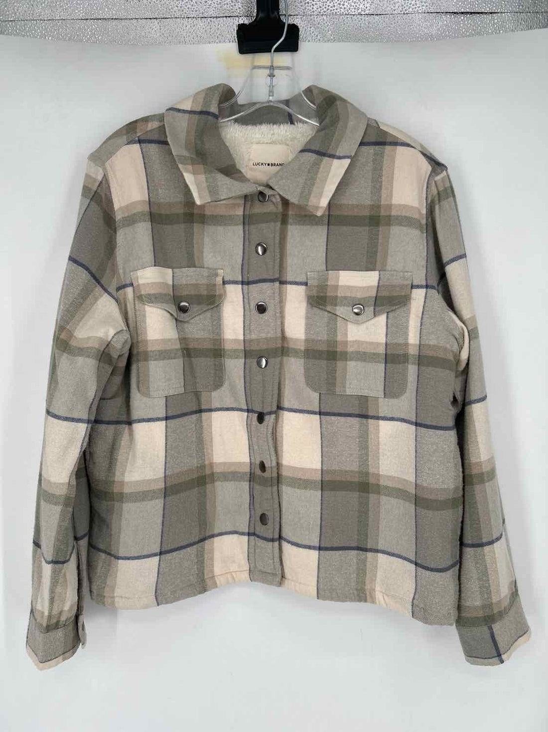 Lucky Brand Size M Light Green Plaid Shacket