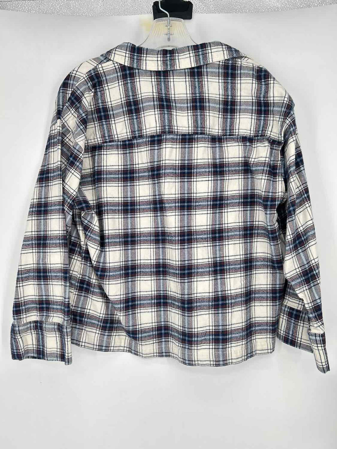 Loft Size S White & Navy Plaid Long Sleeve