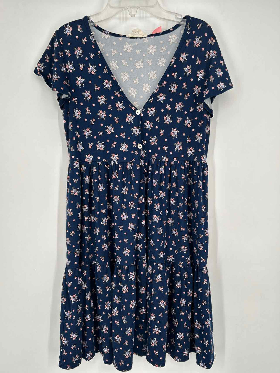 Jessica Simpson Size L Navy Floral Short Sleeve Dress