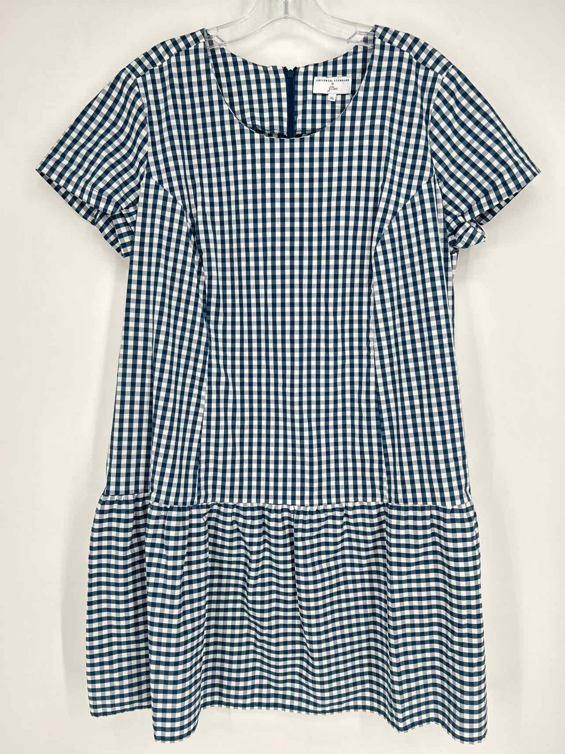 J Crew Size XL Navy Gingham Short Sleeve Dress