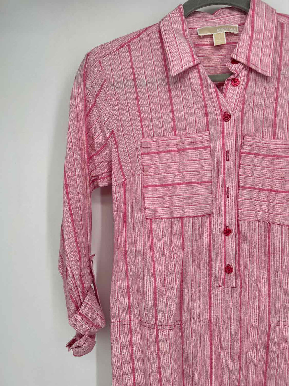 Michael Kors Size S White & Pink Stripe Long Sleeve Dress