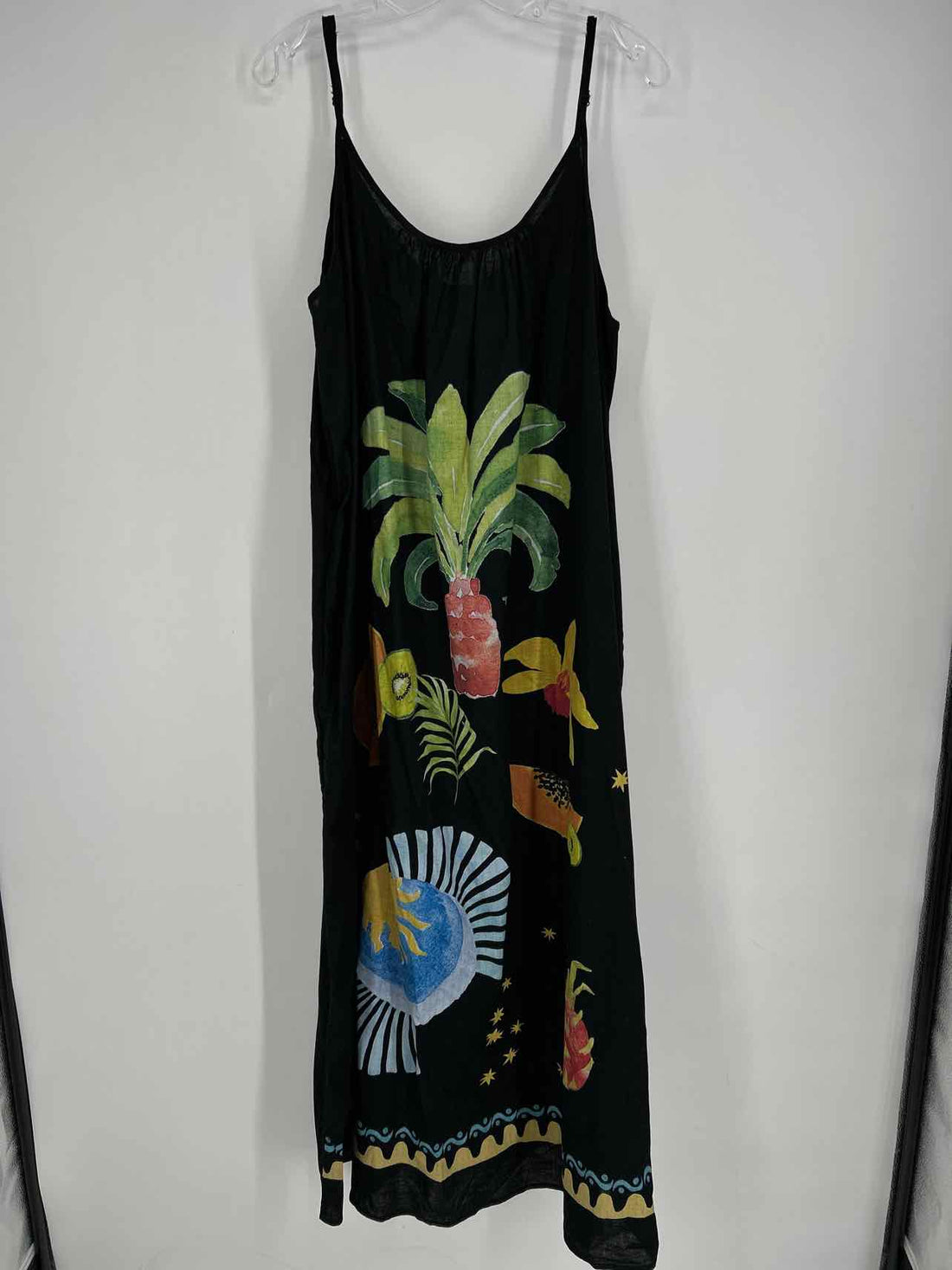 Never Fully Dressed Size 18 Black Print Cotton/Linen Sleeveless Dress