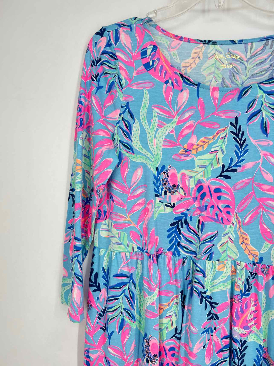 Lilly Pulitzer M Light Blue Floral Long Sleeve Lilly Pulitzer Dress