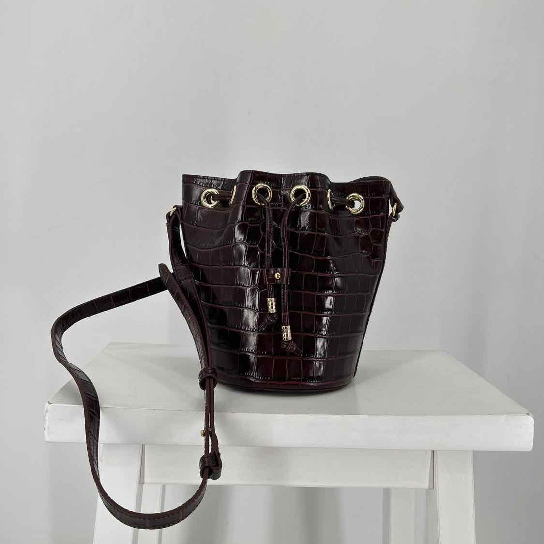 Talbots Dark Burgandy Croc Embossed Leather Pre Owned Crossbody