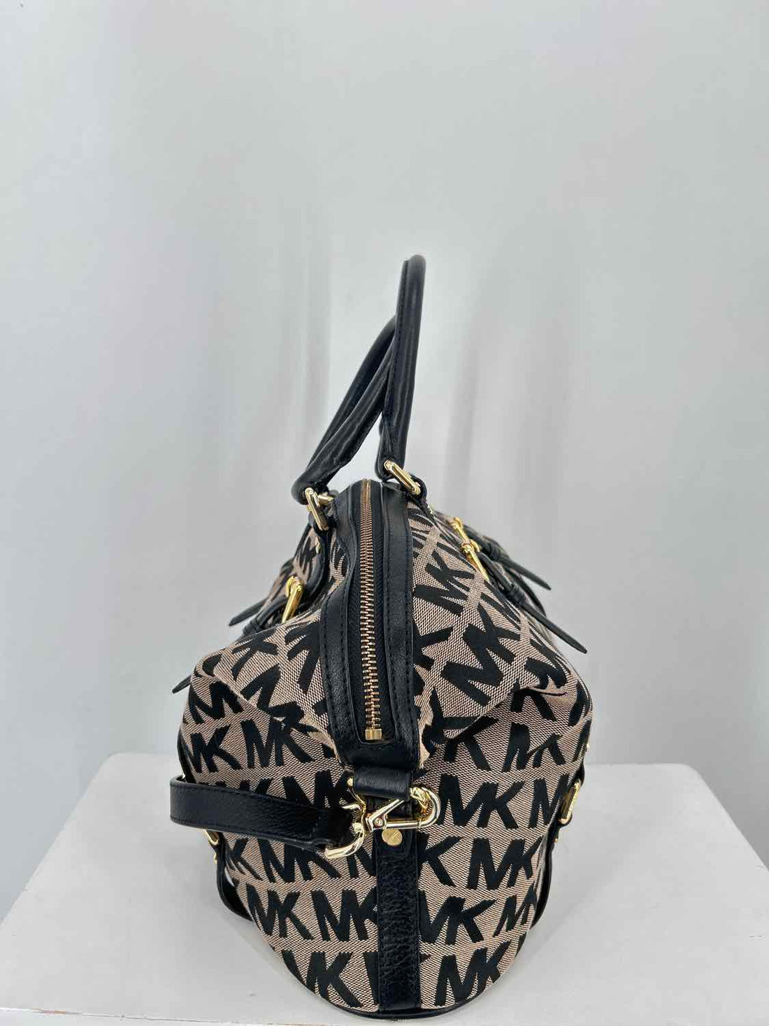 Michael Kors Black & Tan Canvas/Leather Satchel