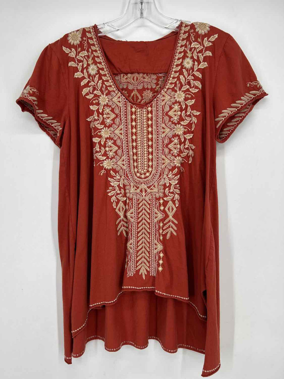Johnny Was Size M Rust Red Embroidered Short Sleeve