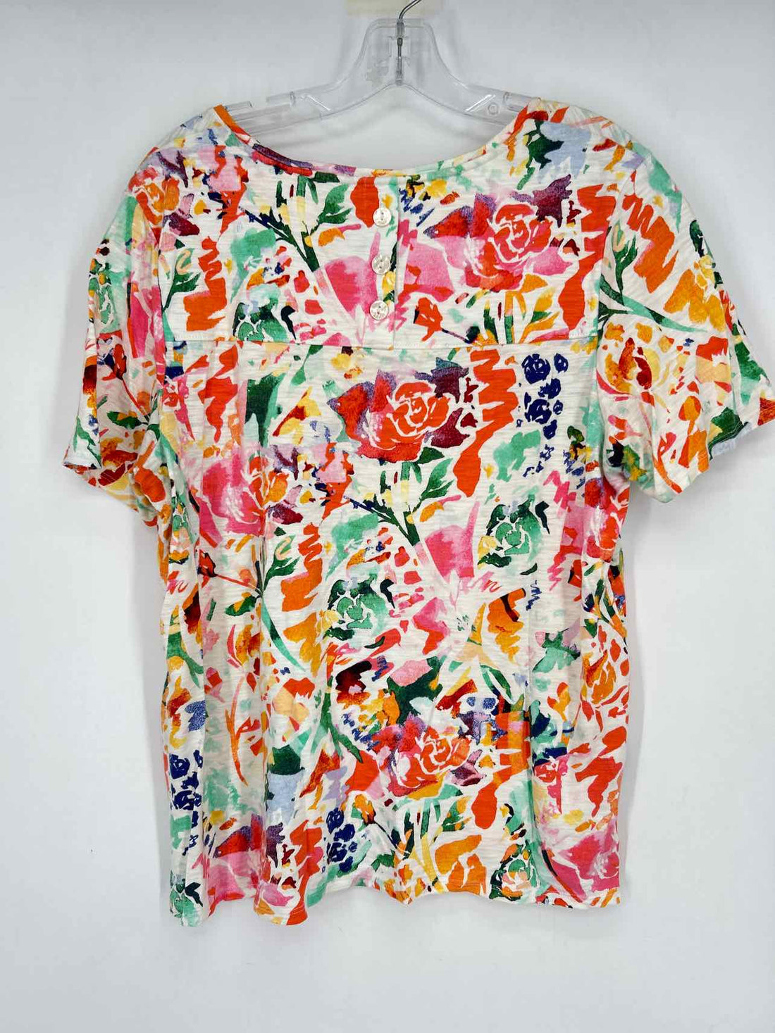 Chicos Size 2/L White Watercolor Short Sleeve