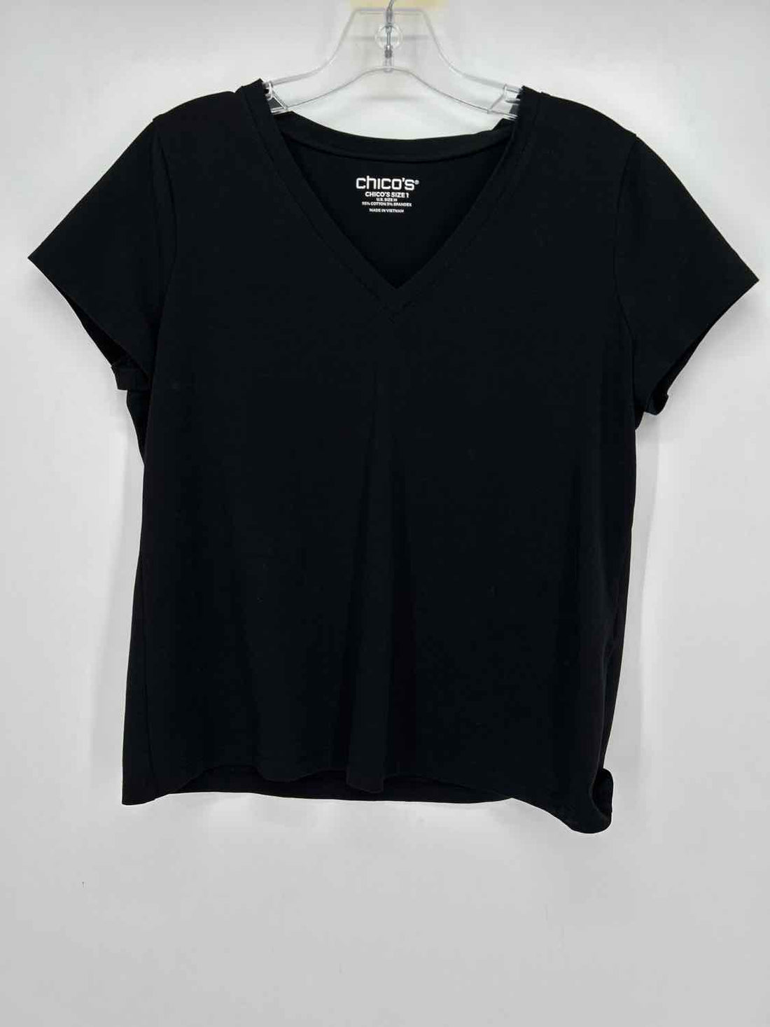 Chicos Size 1/M Black Short Sleeve