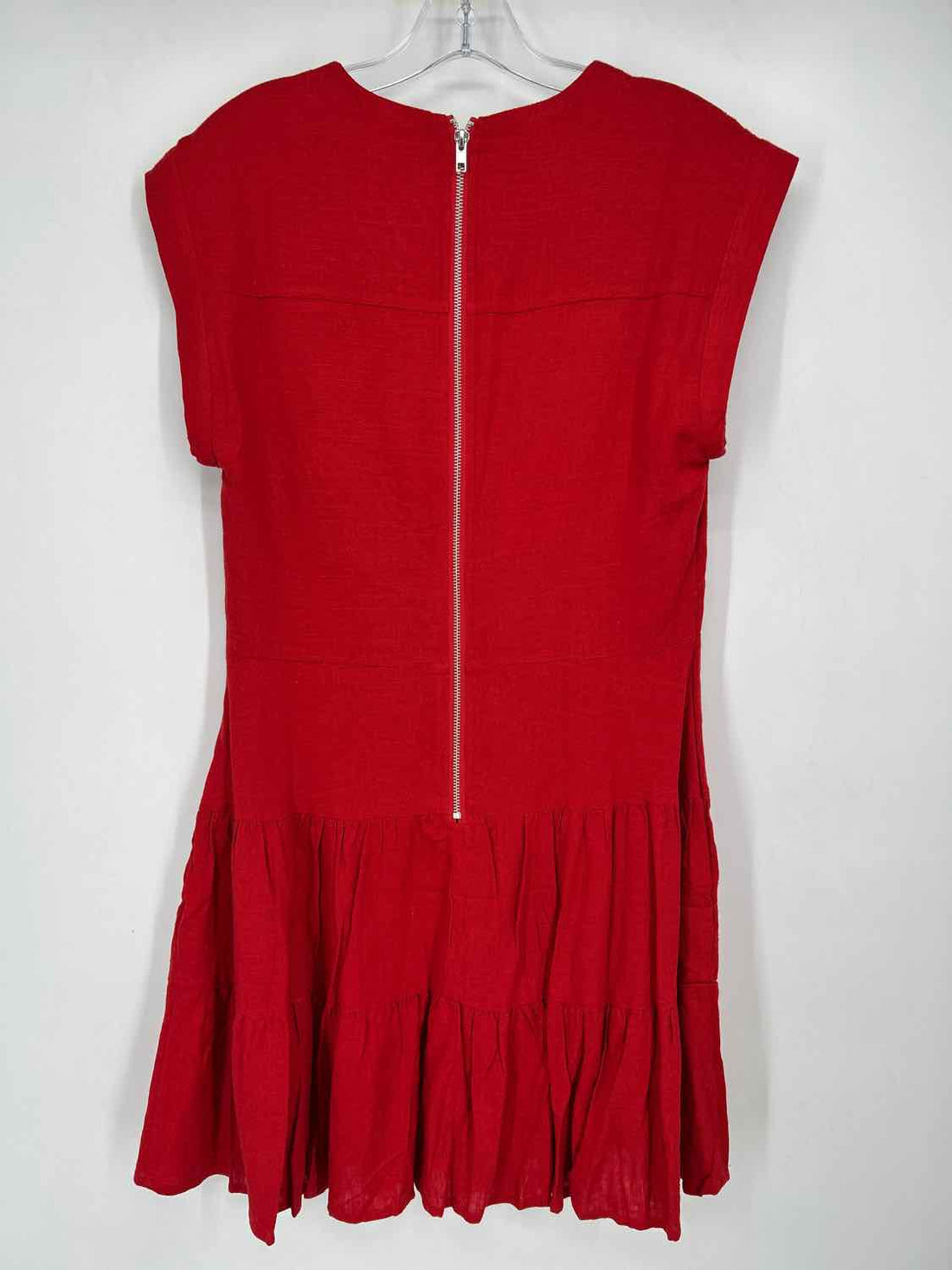 Lucky Brand Size M Red Linen Blend Short Sleeve Dress